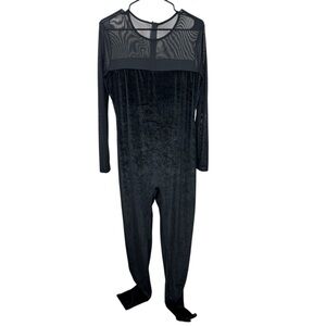 Black sheer/velour jumpsuit, XL, goth, Halloween, indie sleaze, cozy, fall